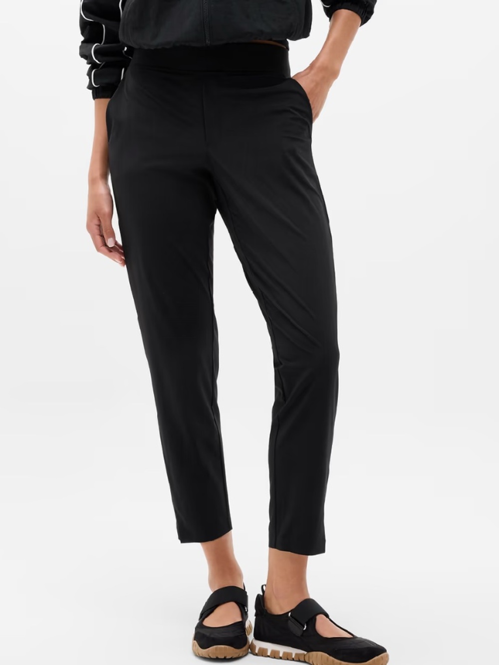 Athleta Black Lined Pants 0 Petite Ribbed Waist & Side Panels